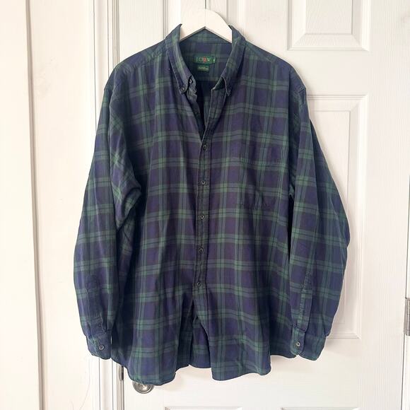 J. Crew Other - J Crew Vintage Oarman Blue Green Cotton Flannel Plaid Button Down Shirt XL Men
